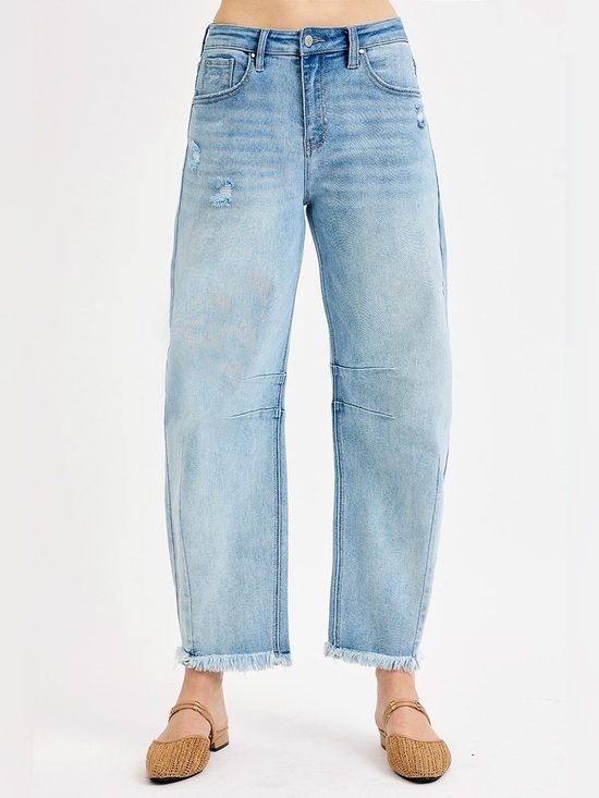 Risen Jeans Denim - PGC21183 LIGHT Risen Slouchy Crop Barrel Jeans